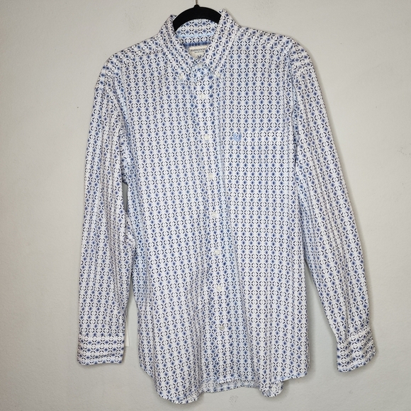Panhandle Flip Cuff Blue White Aztec Arrow Long Sleeve Button Down Shirt Medium - Picture 8 of 16